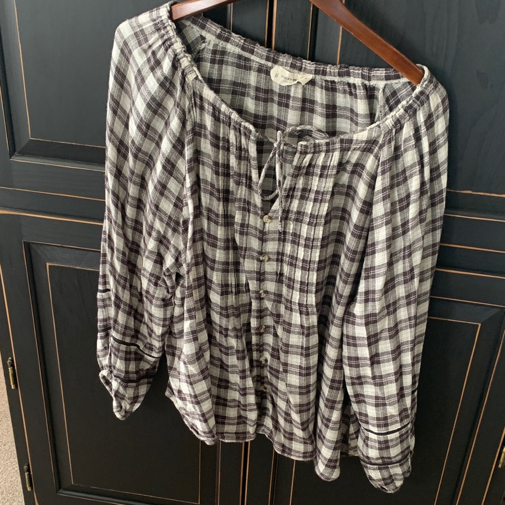 Lucky Brand Checkered Blouse in Black and White